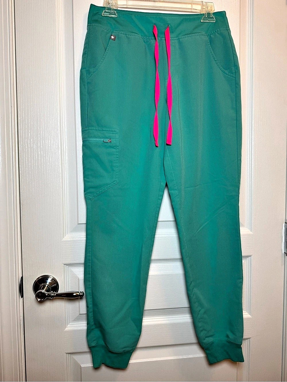 FIGSw Zamora Jogger Scrub Pants Women’s Teal Pink Drawstring Cargo Small